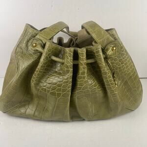 Brahmin Elizabeth Grotto Drawstring Melbourne Leather Green Croc Purse Bag Tote